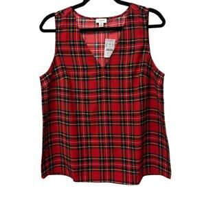 J.Crew Plaid Sleeveless V-Neck Top Red Tartan